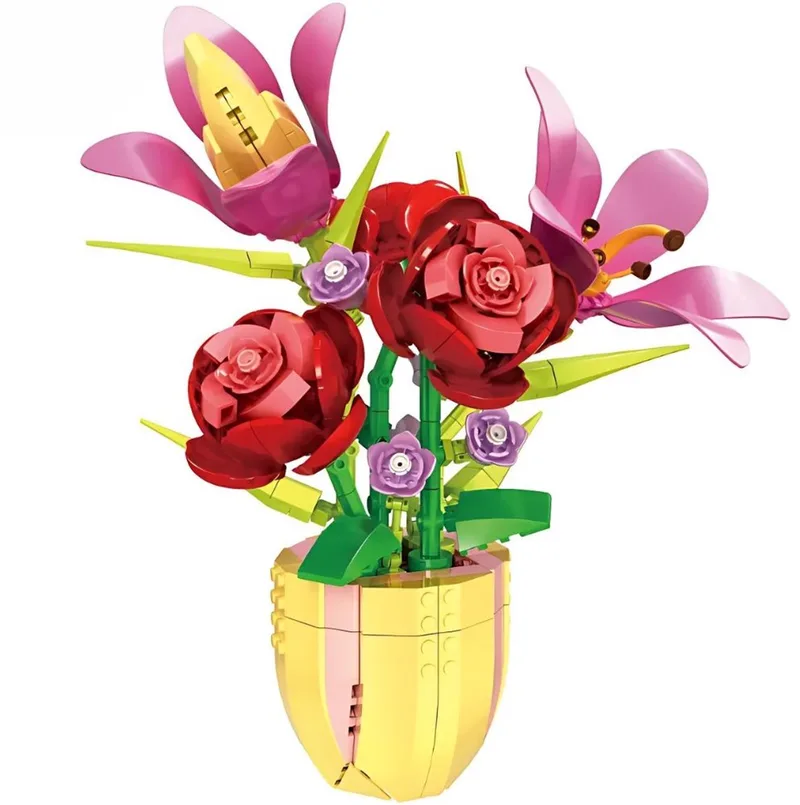 Rozen & lelies bloemen in vaas | Botanical Flowers Collection | Classic Creator STEM speelgoed bloemenboeket bouwpakket | Icons modelbouw bloemenpracht volwassenen & kinderen | kunstbloemen | 450 bloks van WOMA in Verschillende kleuren – productfoto