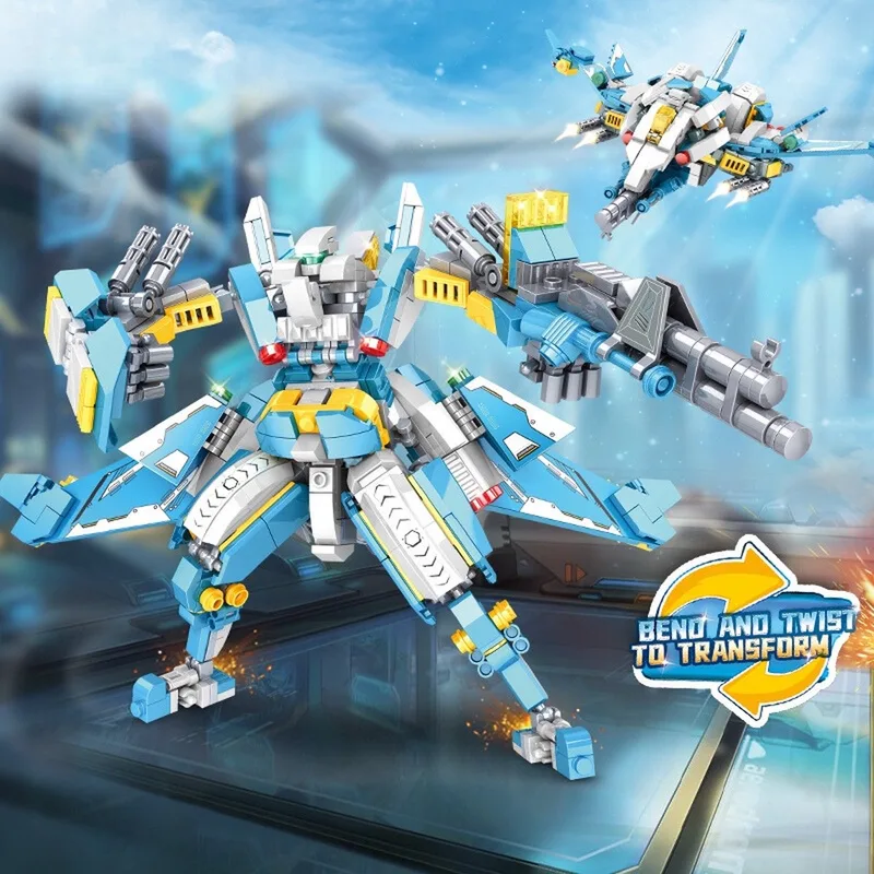 Sky Conqueror - Transformer Bouwset - Ruimtevaart Speelgoed - Robot Bouwpakket - Creatieve Constructie Set - Educatief Speelgoed - Compatibel met LEGO Bouwstenen - 549 Stuks by WOMA in Blauw – product photo