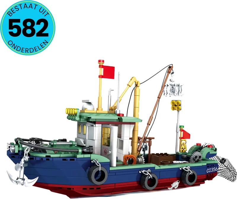 Vissersboot Speelgoed Set - Vanaf 6 Jaar - 582 Bouwstenen - Go Fishing - Zeevaart - Vissen - Marine - Bouwset - STEM Speelgoed - Bouwpakket - Bouwspeelgoed - Inclusief Handleiding by WOMA in Verschillende kleuren – product photo