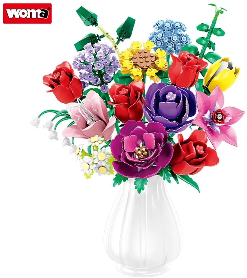 Woma 11304 Kleurrijke Bloemen Boeket bouwset | Botanical Flowers Collection 2025 modelbouw | Classic Creator speelgoed bouwpakketten voor volwassenen & kinderen | DIY icons kunstbloemen bloemenpracht geschikt voor Iego | bouwdoos met 907 bouwstenen by WOMA in Bloemenbouwset: Warme kleuren boeket, 907 bloks – product photo