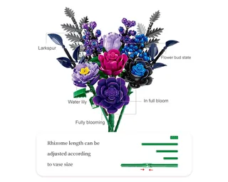 Woma 11542 Paarse Rozen BIoemen Boeket bouwset | Botanical Flowers Collection 2026 modelbouw | Classic Creator speelgoed bouwpakketten voor volwassenen & kinderen | bouwdoos met 759 bouwstenen de WOMA en Bloemenbouwset: Paarse rozen, 759 Bloks – photo du produit 3 sur 5