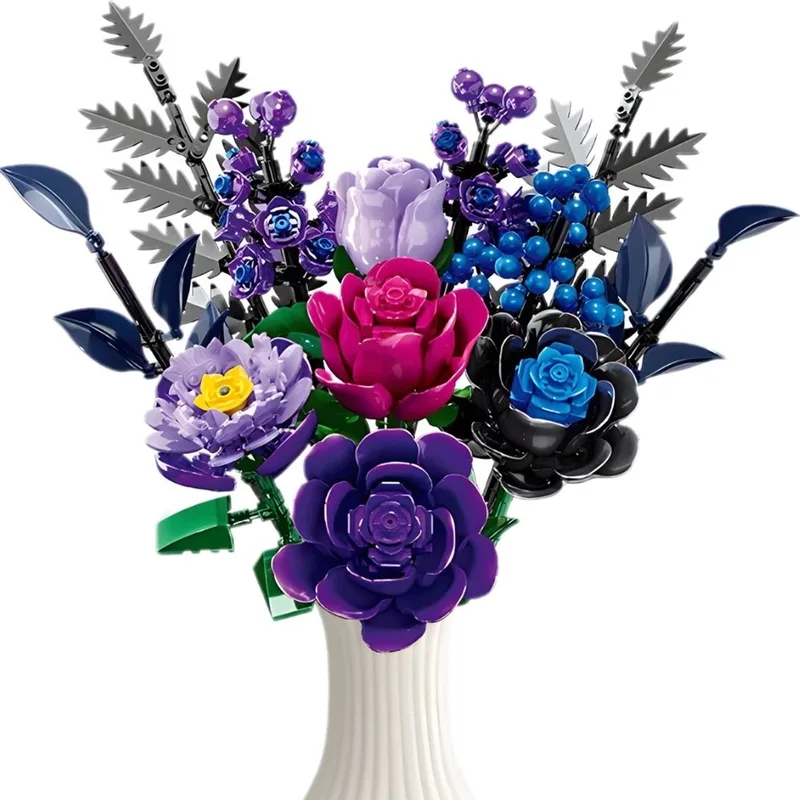 Woma 11542 Paarse Rozen BIoemen Boeket bouwset | Botanical Flowers Collection 2026 modelbouw | Classic Creator speelgoed bouwpakketten voor volwassenen & kinderen | bouwdoos met 759 bouwstenen von WOMA in Bloemenbouwset: Paarse rozen, 759 Bloks – Produktfoto