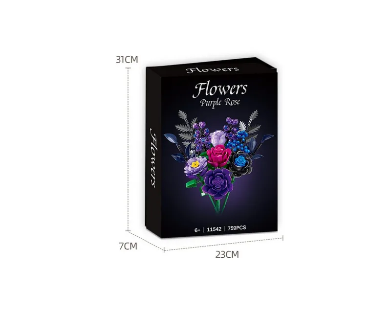 Woma 11542 Paarse Rozen BIoemen Boeket bouwset | Botanical Flowers Collection 2026 modelbouw | Classic Creator speelgoed bouwpakketten voor volwassenen & kinderen | bouwdoos met 759 bouwstenen de WOMA en Bloemenbouwset: Paarse rozen, 759 Bloks – photo du produit 5 sur 5