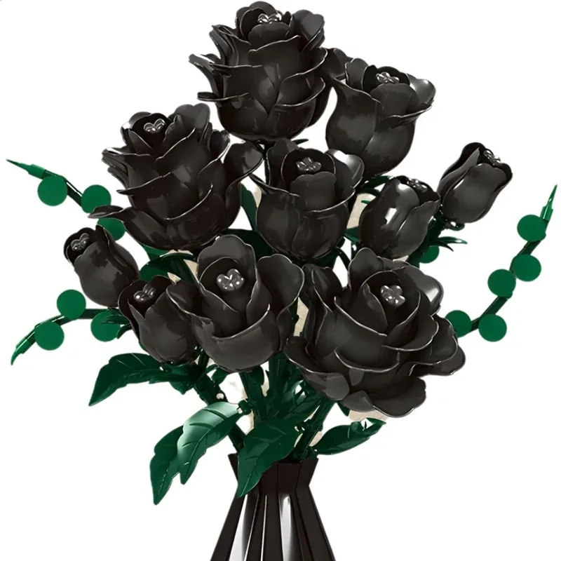Zwarte Rozen BIoemen Boeket bouwset | BotanicaI Flowers 2026 modelbouw | Classic Creator bonsai speelgoed bouwpakketten voor volwassenen & kinderen | bouwdoos met 443 bouwstenen by WOMA in Bloemenbouwset: Zwarte rozen, 443 bloks – product photo