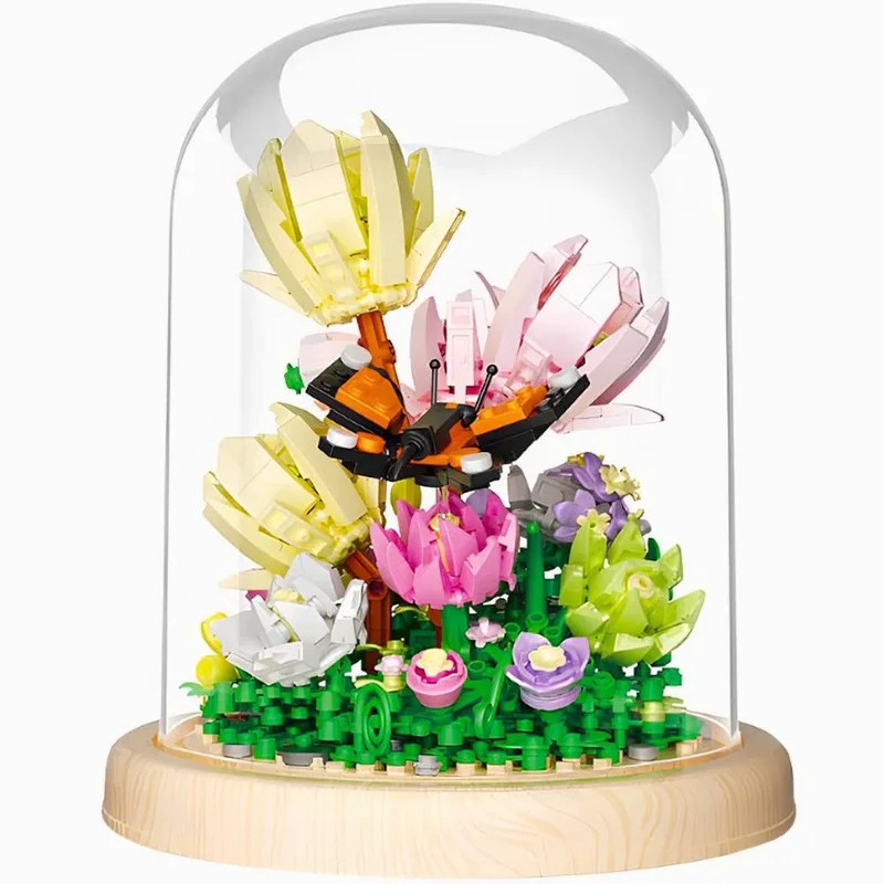 Bloemenboeket Magnolia Stolp | Botanical Flowers Collection | Classic Creator STEM speelgoed bloemen bouwpakket | niet compatibel met lego mould king | Kunstbloemen modelbouw bloemenpracht volwassenen & kinderen | 592 bloks cadeau voor haar by Zhe Gao in Bloemen: Magnolia stolp met verlichting, 592 blokken – product photo