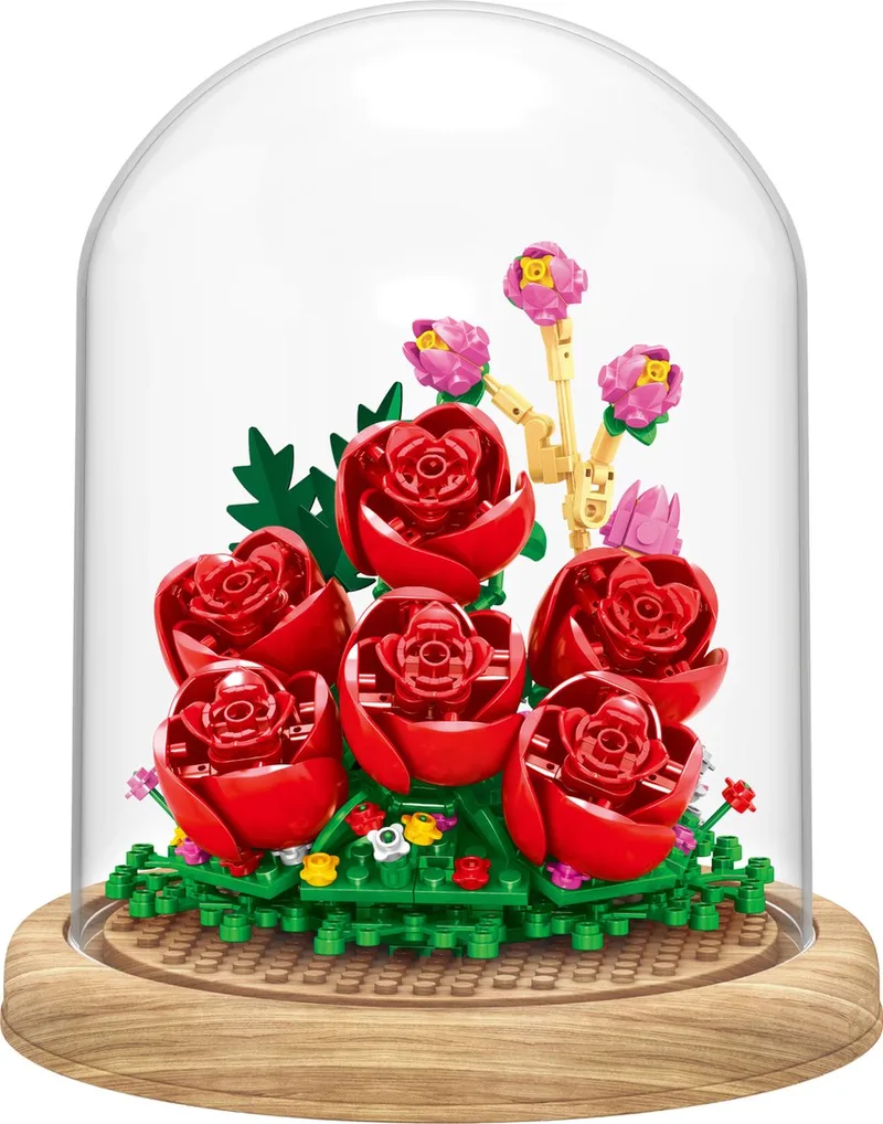 Botanical Rozen Bloemenboeket in Stolp | Bloemenpracht flowers collection | Classic Creator STEM speelgoed bloemen bouwpakket | niet compatibel met lego mould king mega | modelbouw volwassenen & kinderen | 366 bloks | cadeau voor haar von Zhe Gao in Bloemen: Rozen stolp, 366 blokken – Produktfoto
