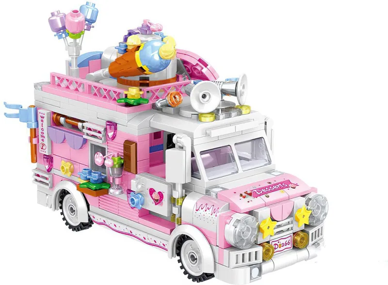 Dessert trolley | City & Friends Adventure | Retro donut truck | Classic Creator STEM speelgoed bouwpakket | niet compatibel met lego mega bloks | Kermis & Pretpark Auto Foodtruck modelbouw voor kinderen & volwassenen | 593 bouwstenen von Zhe Gao in City – Dessert foodtruck, 592 blokken – Produktfoto
