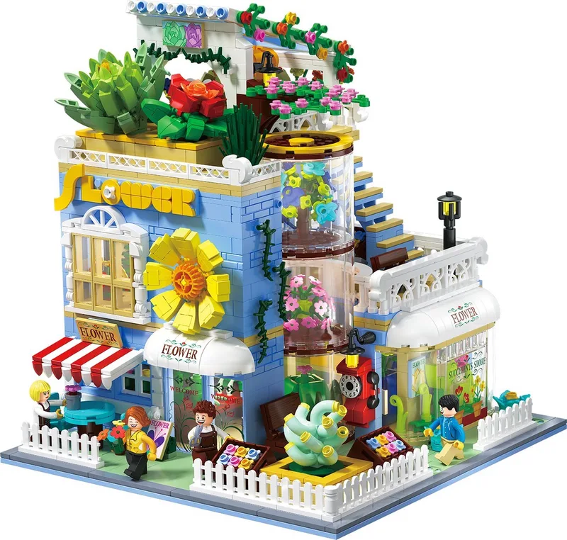 DZ6120 Classic Bloemen winkel bouwset incl. 4 minifigures | City Achitecture Adventure Modelbouw | Educatief Creator speelgoed bouwpakketten voor kinderen & volwassenen | Niet compatibel met lego friends | Bouwdoos met 2091 bouwstenen von Zhe Gao in City – Bloemenwinkel, 2091 blokken – Produktfoto