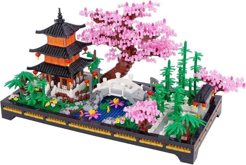 Lezi Nanoblocks Japanse bloemen tuin | Botanical Bonsai | Sakura Flowers Collection | Classic Creator STEM speelgoed bouwpakket niet compatibel met lego mould king mega | Architecture modelbouw voor volwassenen en kinderen | 2805 bloks by Zhe Gao in Nanoblocks – Architecture: Japans tuin, 2805 mini bloks – product photo
