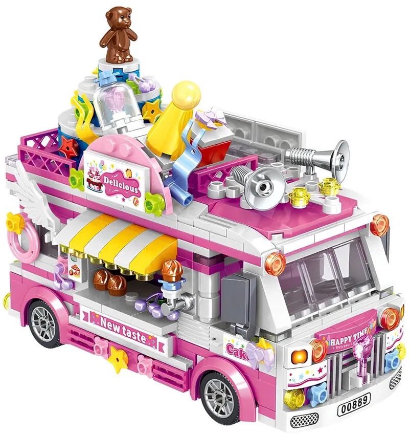 Zhe Gao 00889 Cake truck bouwset | City & friends Adventure | Classic Creator STEM speelgoed knutselen meisjes bouwpakket | Kermis & Pretpark Auto Foodtruck modelbouw voor kinderen & volwassenen | niet geschikt voor Lego | Bouwdoos met 608 bouwstenen van Zhe Gao in City – Cake Truck, 608 blokken – productfoto