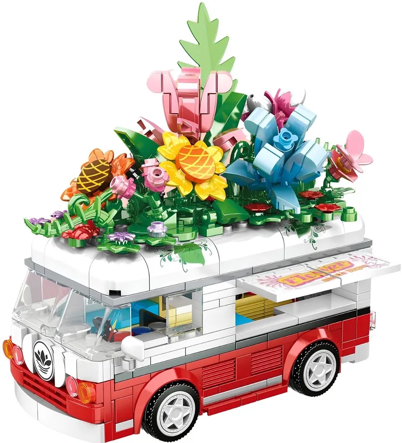 Zhe Gao 0286 Bloemen camper bouwset | City & friends Adventure | Classic Creator STEM speelgoed knutselen meisjes bouwpakket | Kermis & Pretpark auto modelbouw voor kinderen & volwassenen | niet geschikt voor Lego | Bouwdoos met 457 bouwstenen von Zhe Gao in City – Flower camper, 457 blokken – Produktfoto