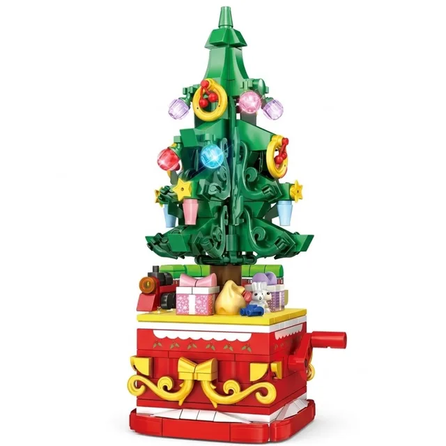 Zhe Gao 11149 Roteerbaar Kerstboom bouwset | Incl. mini kersttrein | Creator classic bouwpakket | Educatief speelgoed voor volwassenen & kinderen | Kerst bloemen decoratie geschenkset | Niet geschikt voor lego | Bouwdoos met 366 bouwstenen