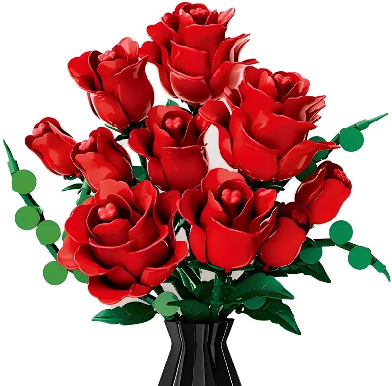 Zhe Gao 11156 Rode Rozen bloemen bouwset | Botanical Flowers Collection modelbouw | Classic Creator STEM speelgoed bouwpakket voor volwassenen en kinderen | Educatief decoratie Kunstbloemen boeket niet geschikt voor Lego | bouwdoos met 443 bouwstenen von Zhe Gao in Bloemen: Rode Rozen boeket, 443 blokken – Produktfoto