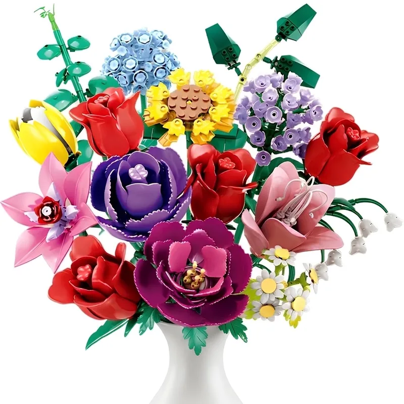 Zhe Gao 11304 Kleurrijke bloemen bouwset | Botanical Flowers Collection modelbouw | Classic Creator STEM speelgoed bouwpakket voor volwassenen en kinderen | Educatief decoratie Kunstbloemen boeket niet geschikt voor Lego | bouwdoos met 907 bouwstenen de Zhe Gao en Bloemen: Kleurrijke boeket, 907 blokken – photo du produit