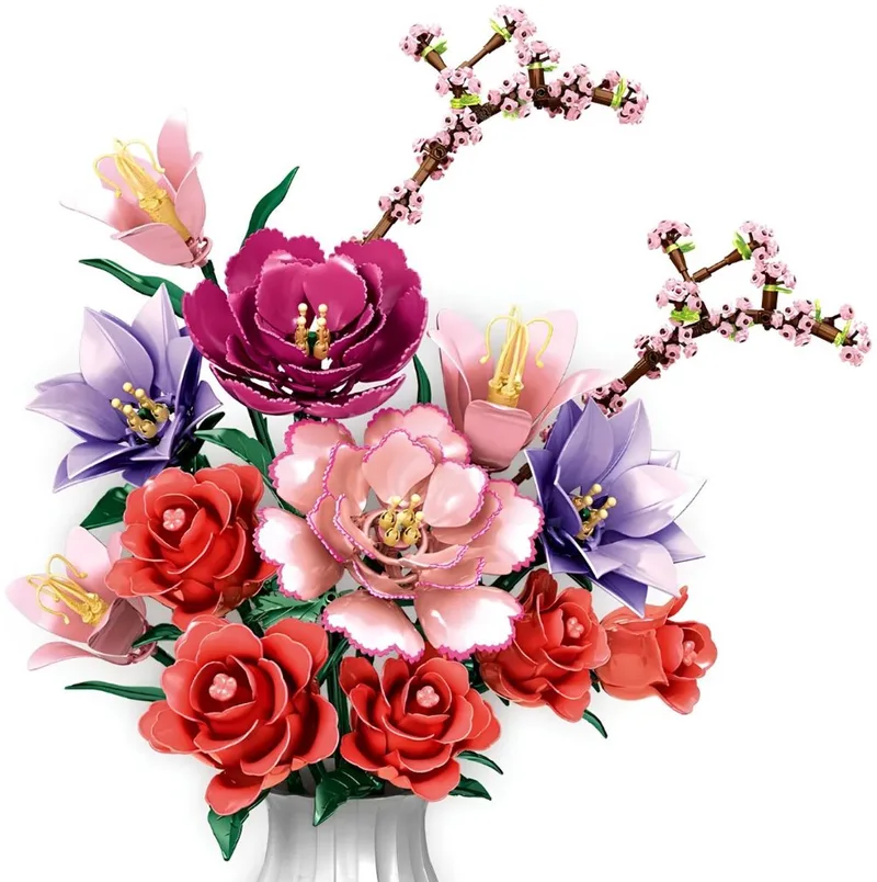Zhe Gao 11309 Pioenrozen kunst bloemen bouwset | Botanical Flowers Collection modelbouw | Classic Creator STEM speelgoed bouwpakket voor volwassenen en kinderen | Educatief decoratie Kunstbloemen niet geschikt voor Lego | bouwdoos met 769 bouwstenen von Zhe Gao in Bloemen: Pioenrozen boeket, 769 blokken – Produktfoto