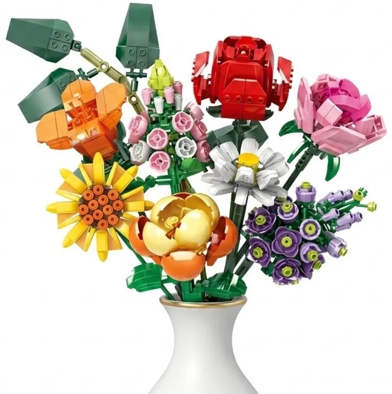 Zhe Gao 11804 Mix bloemen boeket bouwset | Botanical Flowers Collection modelbouw | Classic Creator STEM speelgoed bouwpakket voor volwassenen en kinderen | Educatief decoratie kunstbloemen niet geschikt voor Lego | bouwdoos met 770 bouwstenen de Zhe Gao en Bloemen: Mix boeket, 770 blokken – photo du produit
