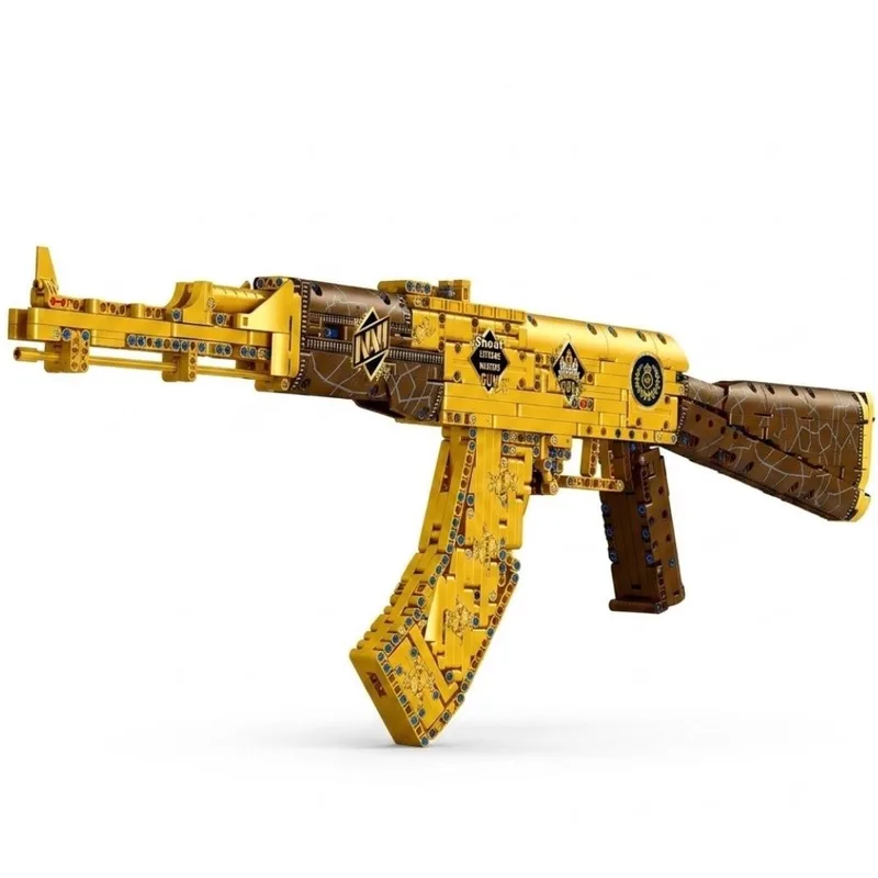 Zhe Gao 2005 AK-47 Limited Gold Edition bouwset | Army pistool modelbouw | Creator classic battlefield guns bouwpakket | Technische Educatief militair & leger speelgoed voor volwassenen | Niet geschikt voor Lego technic | Bouwdoos met 1548 bouwstenen de Zhe Gao en Modelbouw – AK47 geweer goud, 1548 blokken – photo du produit