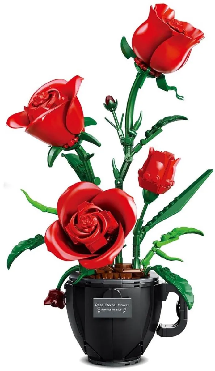 Zhe Gao 3036 Rode Rozen in pot bouwset | Botanical Flowers Collection | Classic Creator STEM speelgoed bouwpakket | Modelbouw voor volwassenen en kinderen | Decoratie kunstbloemen | Niet geschikt voor lego | Bouwdoos met 450 bouwstenen de Zhe Gao en Bloemen: Rode Rozen, 450 blokken – photo du produit