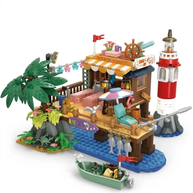 Zhe Gao 41136 Vissershutje aan zee bouwset | Icons creator modelbouw | Architecture constructie educatief speelgoed bouwpakketten voor volwassenen & kinderen | Woonkamer decoratie niet compatibel met lego friends | Bouwdoos met 603 bouwstenen by Zhe Gao in City – Visserssteiger, 603 blokken – product photo