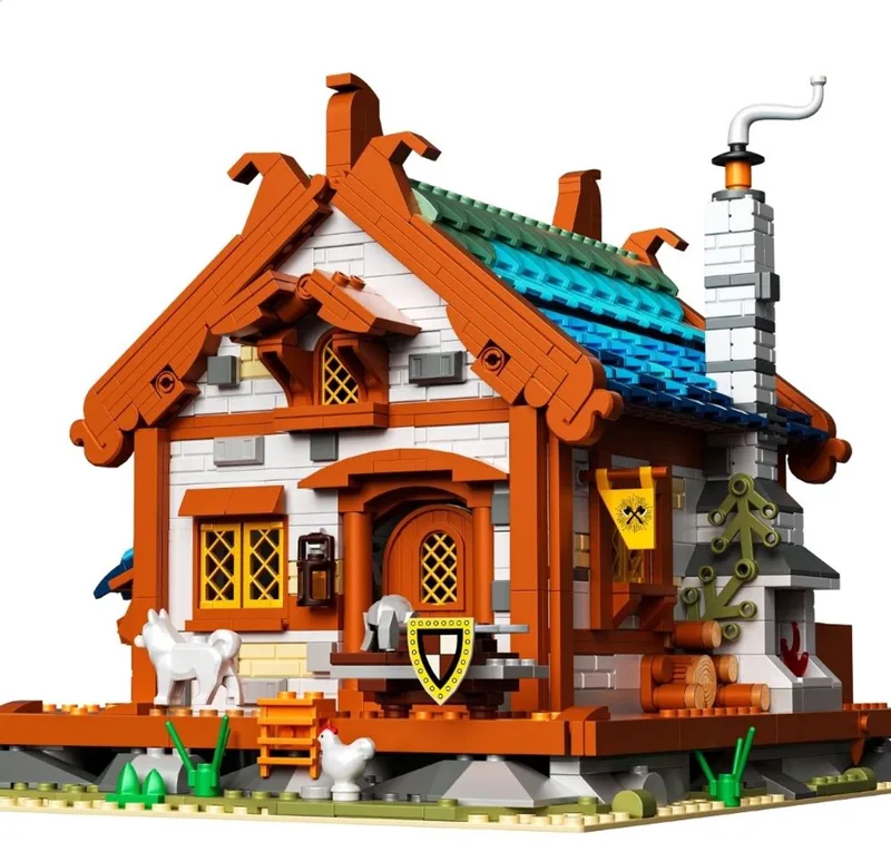 Zhe Gao 613008 Middeleeuwse Wapensmid bouwset | Classic Creator Modular Building | Expert Architecture Modelbouw | Technisch Educatief Speelgoed voor volwassenen & kinderen | Kasteel ridders | Niet compatibel met Lego | Bouwdoos met 1707 bouwstenen von Zhe Gao in Ridders – Middeleeuwse Blacksmith, 1707 blokken – Produktfoto