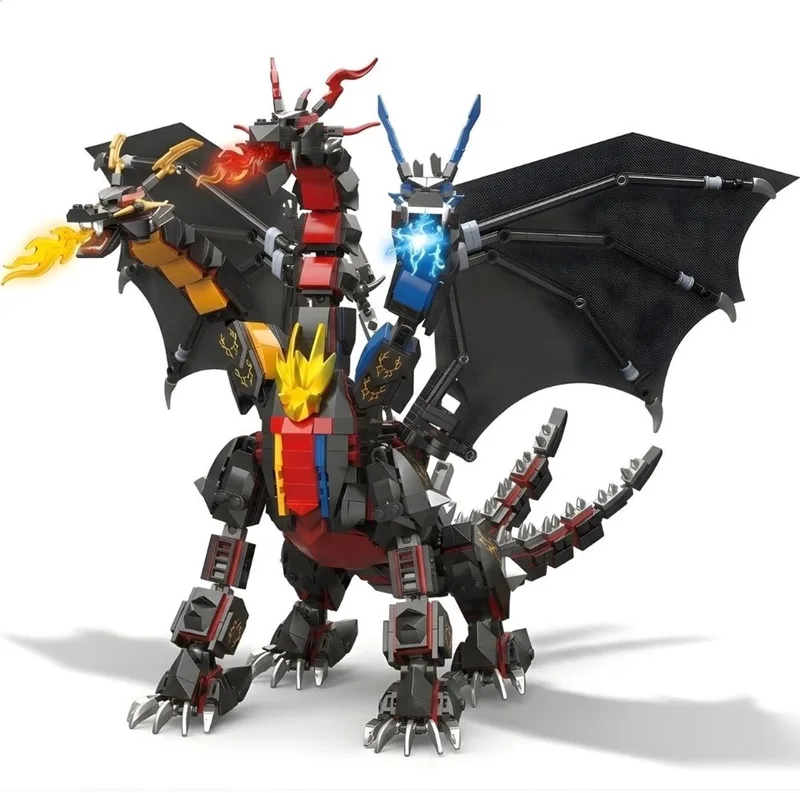 Zhe Gao 662035 3 in 1 Koppige middeleeuwse draak bouwset | World of dragons modelbouw | Educatief creator jurassic dinosaurus speelgoed bouwpakketten voor kinderen & volwassenen | Onderdelen niet compatibel met lego | Bouwdoos met 1400 bouwstenen von Zhe Gao in Ridders – Middeleeuwse draak, 1400 blokken – Produktfoto