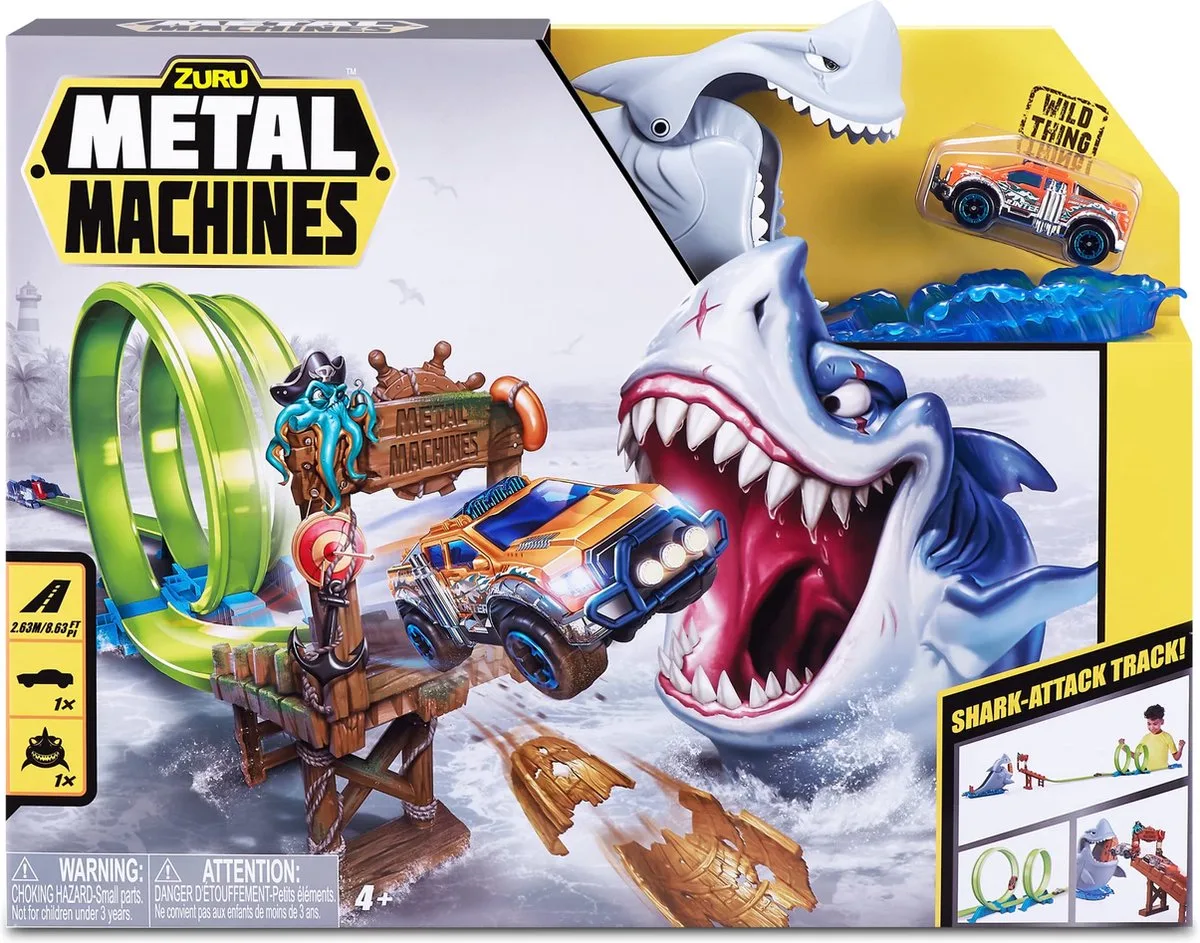Metal Machines Shark Attack Racebaan + Die-Cast Auto van ZURU in Meerkleurig – productfoto