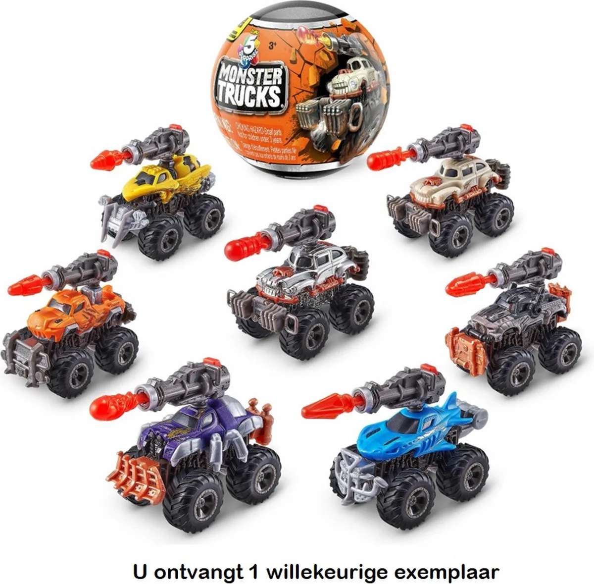 Monster Trucks verrassingsbal - 1 exemplaar - Speelgoedvoertuig kinderen - Die Cast - Schaal 1:64 - 7 cm by ZURU – product photo