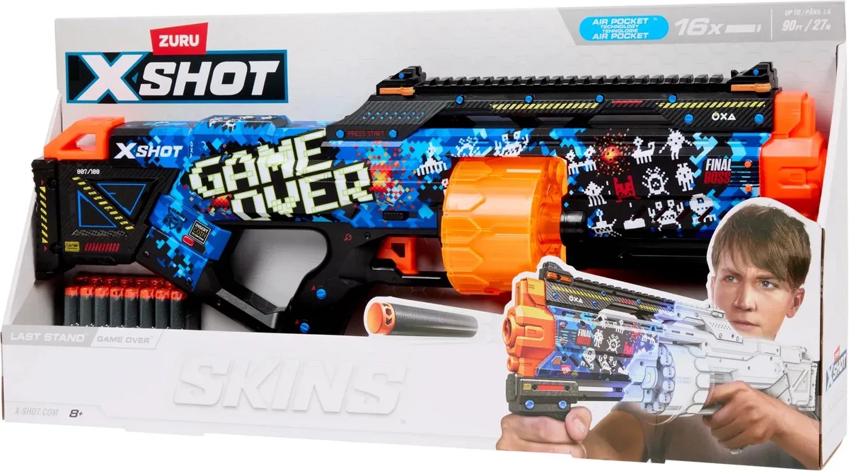 X-Shot Air Pocket Speelgoedgeweer – Inclusief 16 Schuimpijltjes – Stoer Design – Geschikt voor Binnen & Buiten – Vanaf 8 jaar de ZURU en Noir – photo du produit
