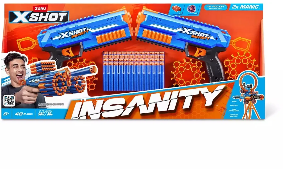 X-shot Insanity Blaster 30 Cm 2 stuks fra ZURU i Flerfarvet – produktbillede